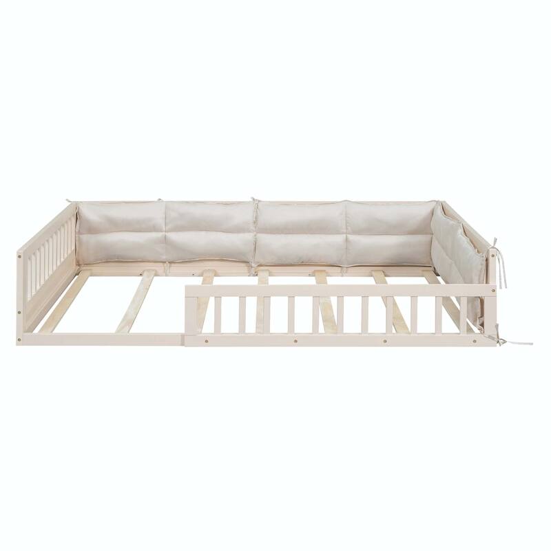 Upholstered Platform Bed with Guardrail and Pillow