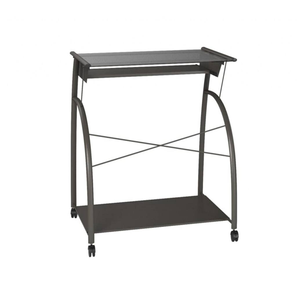 Sleek 32" Glass Computer Desk with Stainless Steel Base and Casters Small Office Workstation