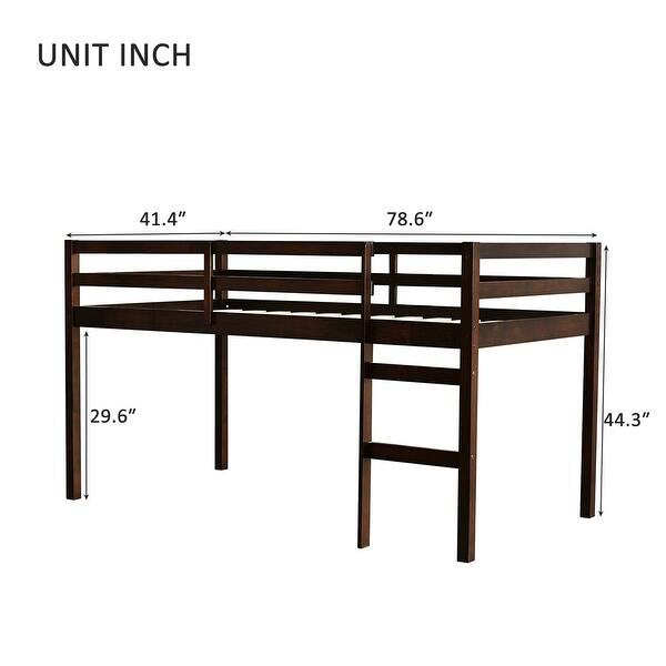 dimension image slide 1 of 3, Rubber Wooden Twin Loft Bed with Ladder, Strengthened Slats