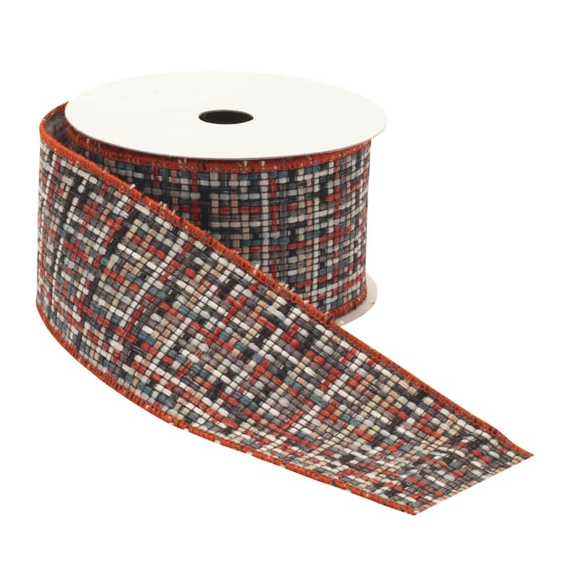 Polyester Checkered Wired Ribbon Set of 2 for Bows and Decor - 2.5” x 180”