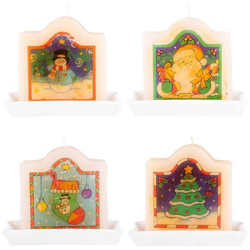 Santa Claus and Snowman Christmas Candles - 4" - Set of 4