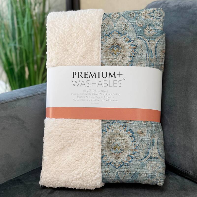 Premium Machine Washable ASB95 Traditional Persian Sherpa Throw Blanket