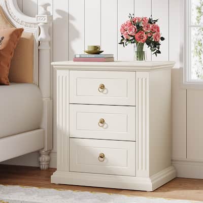 3 Drawer Nightstand, Wood White Night Stand, Modern Bedside Table Side End Table for Bedroom