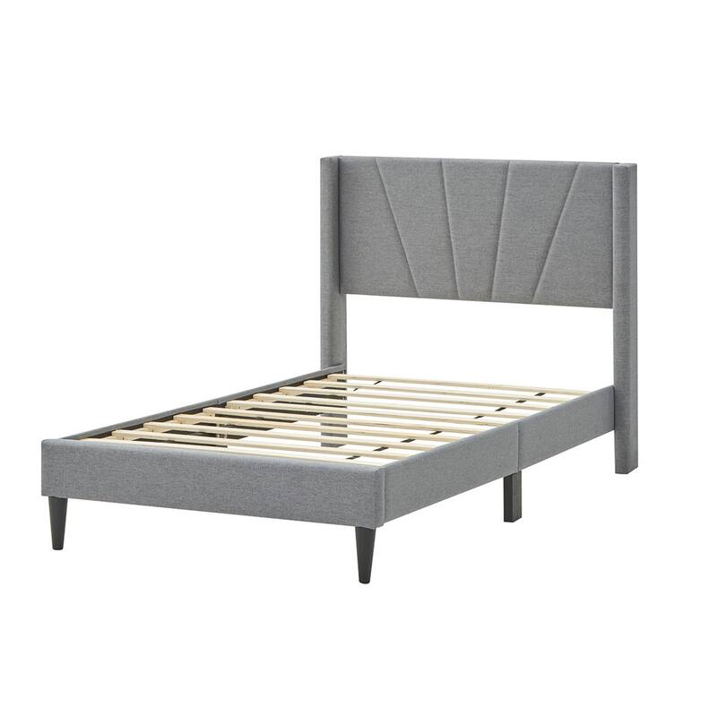 Bed Frame with Linen Upholstered Wingback Headboard