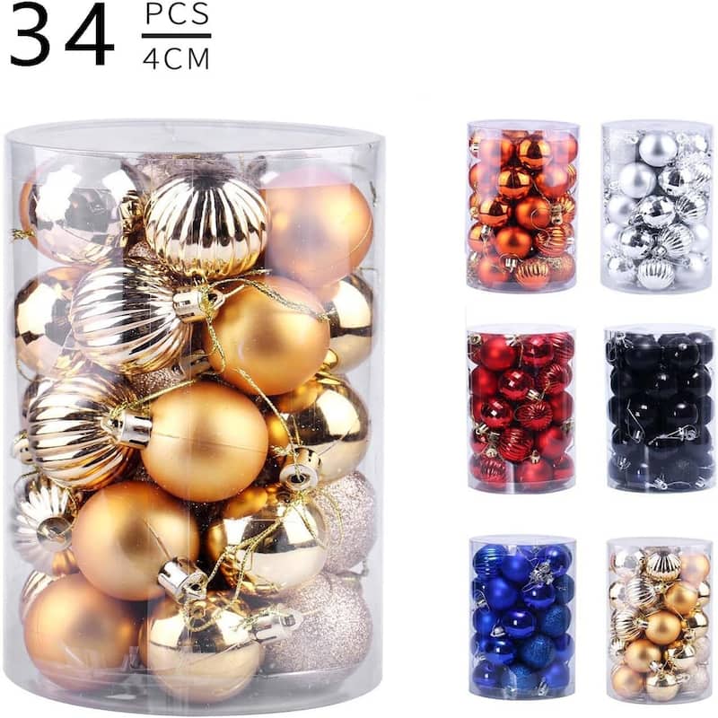 34 Pieces Shatterproof Christmas Ornaments Set Christmas Decorations 1.57 Inch Christmas Balls - N/A