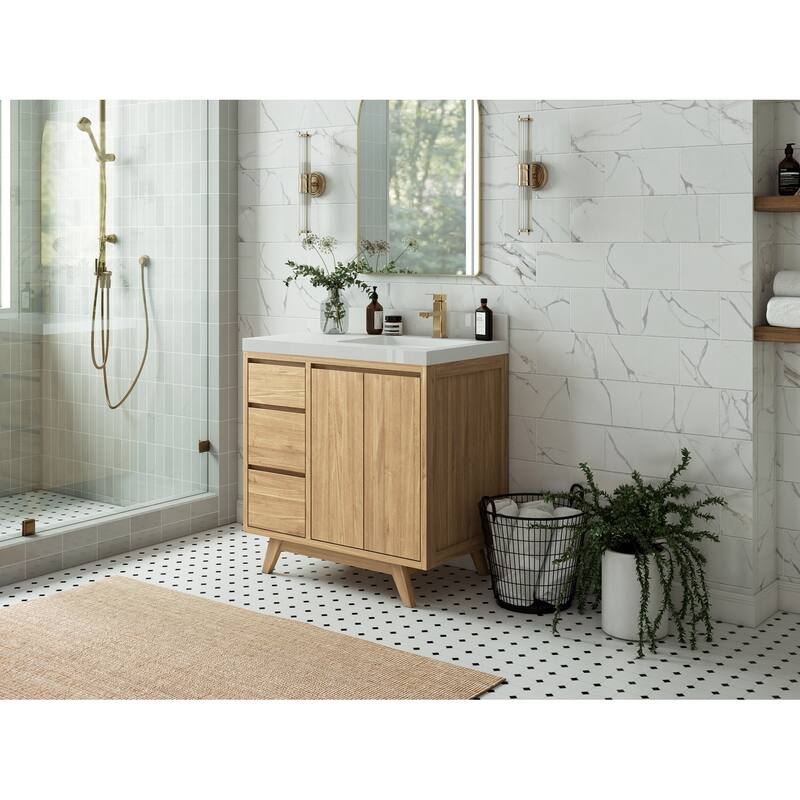 Willow Collections 36 in. W x 22 in. Madison Teak Single Right Offset Sink Bathroom Vanity with Countertop