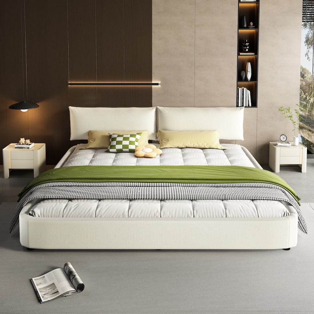 King Size Cloud Bed Frame with Movable Headboard, Chenille Upholstered & No Box Spring Needed