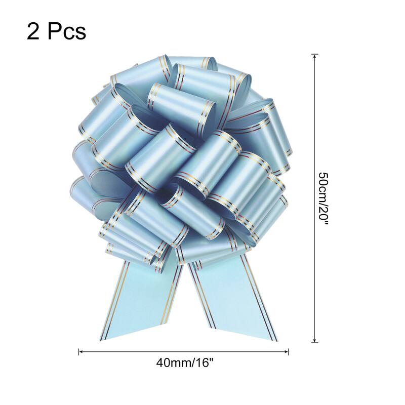 2pcs Large Pull Bow Metallic Car Ribbon with Gold Edge for Wrapping - Light Blue - 16 Inch