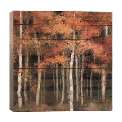 October Woods Print On Wood by Julia Purinton - Multi-Color