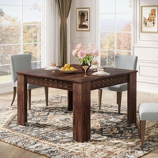 Tribesigns 43" Square Farmhouse Dining Table For 4 - Rustic Brown Wood Table For Small Spaces & Apartments