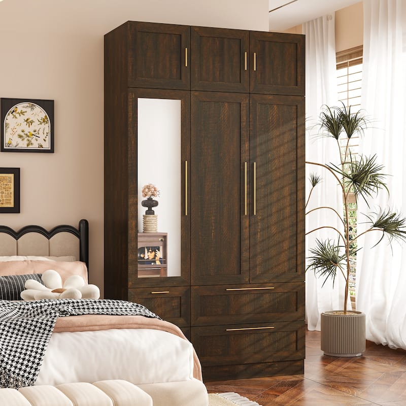 Modern White Wardrobe Closet with Mirror - Multi-Functional Bedroom Storage Cabinet