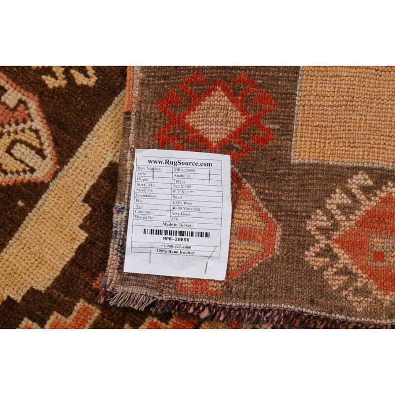 Anatolian Turkish Vintage Runner Rug Hand-Knotted Tribal Wool Carpet - 3'7"x 9'3"