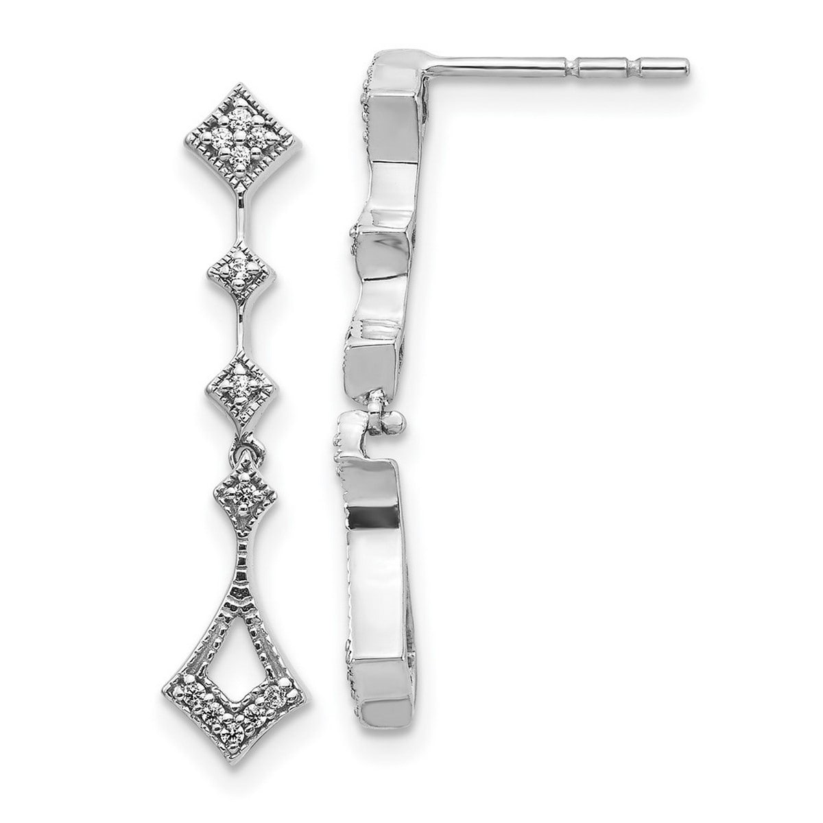 Curata 14k White Gold Diamond Vintage Earrings - 25x4mm Wide