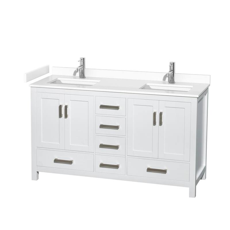 Wyndham Collection Sheffield 60" Double Bathroom Vanity, Carrara - White / White Cultured Marble Top / Brushed Chrome