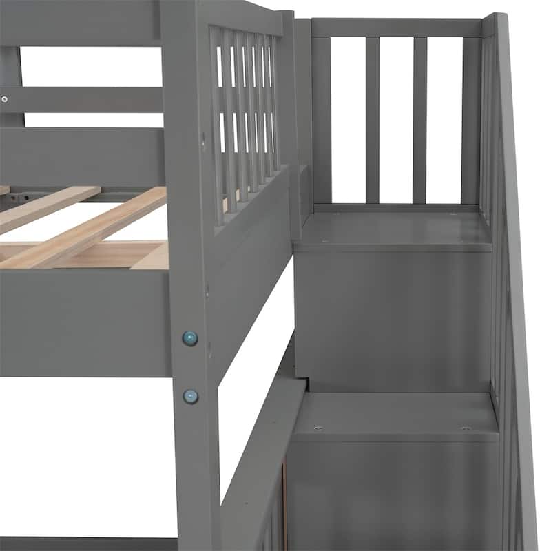 Merax Full over Full Stairway Bunk Bed with Drawer, Storage and Guard Rail