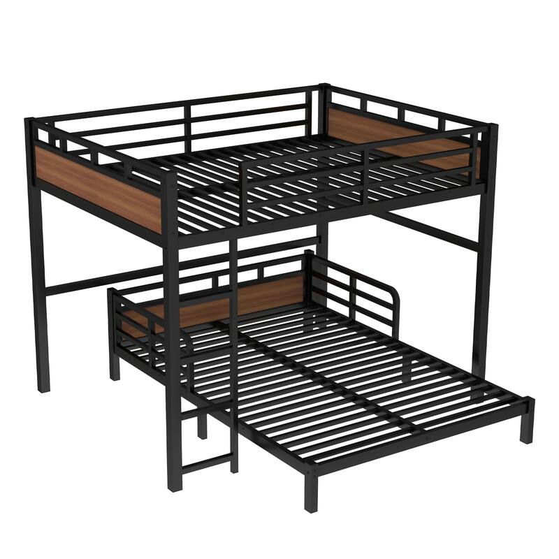 Sturdy Metal Bunk Bed, Queen/Queen & Twin XL/Twin XL with Security Fence