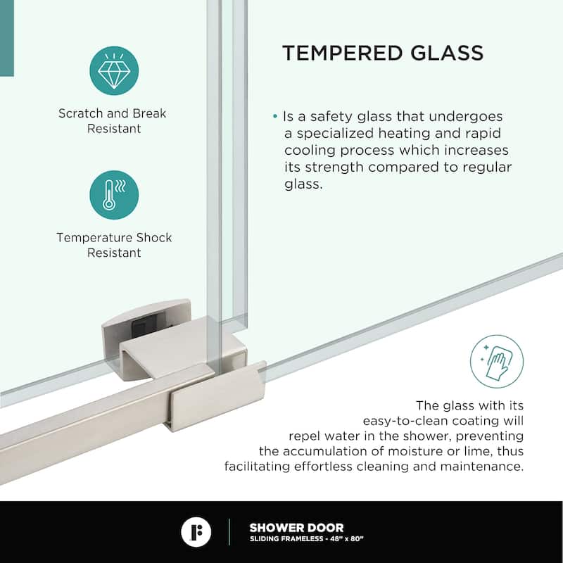 Fine Fixtures Frameless Clear Sliding Bathroom Shower Door
