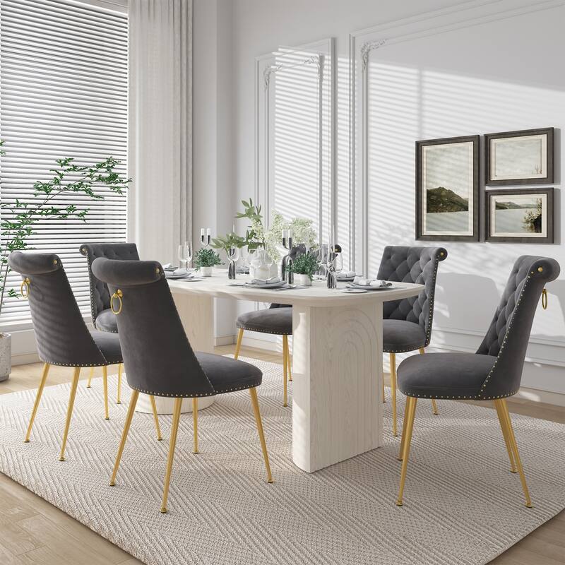 7-Piece Clihome Modern Wood Table Velvet Chair Dining Set