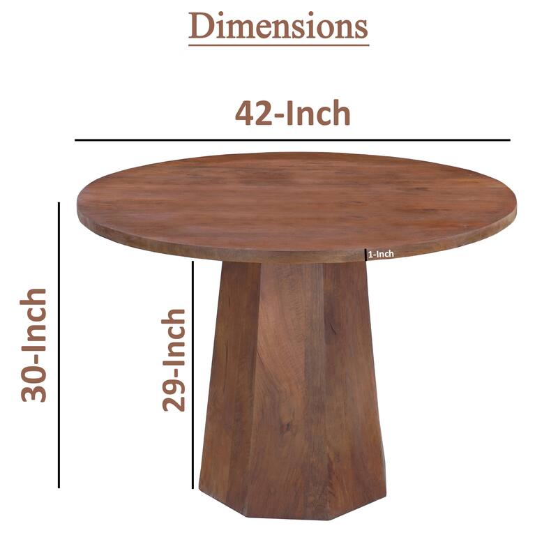 Koi Dining Table 42" Round Top Handmade Ambre Brown Mango Wood Octagonal Pedestal Base