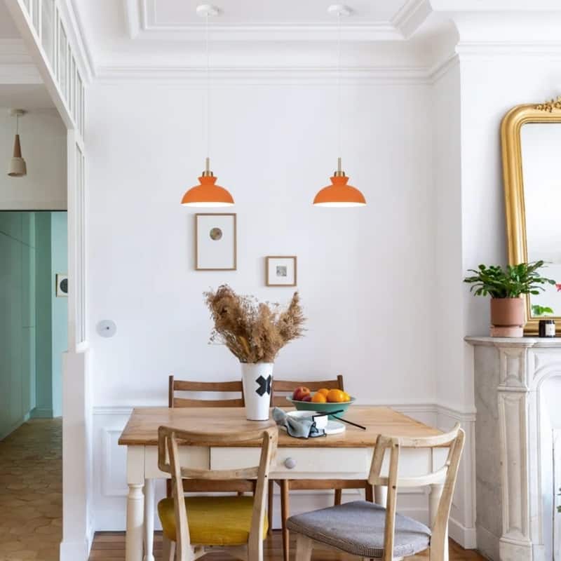 1-Light Modern Classic Semi Flush Mount Chandelier, Farmhouse Dome Pendant Light for Kitchen Island Dining Room - Orange