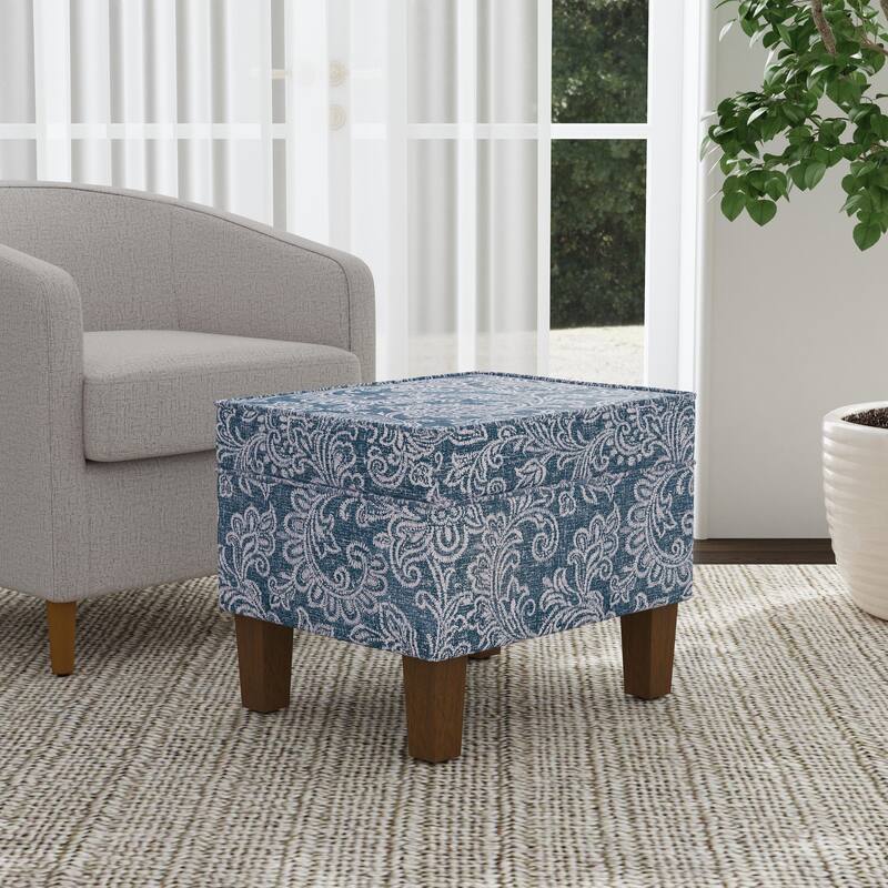 HomePop Storage Ottoman - Denim Jacobean Print