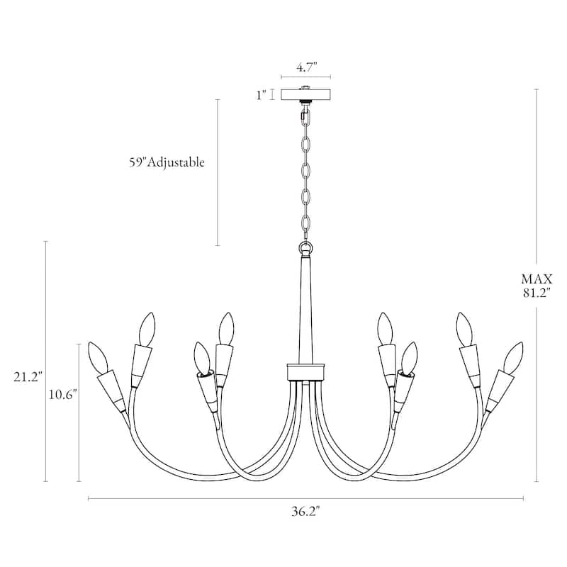 Modern Gold 12-Light Classic Candle Chandelier for Dining Living Room - D 36.2" x H 21.2"