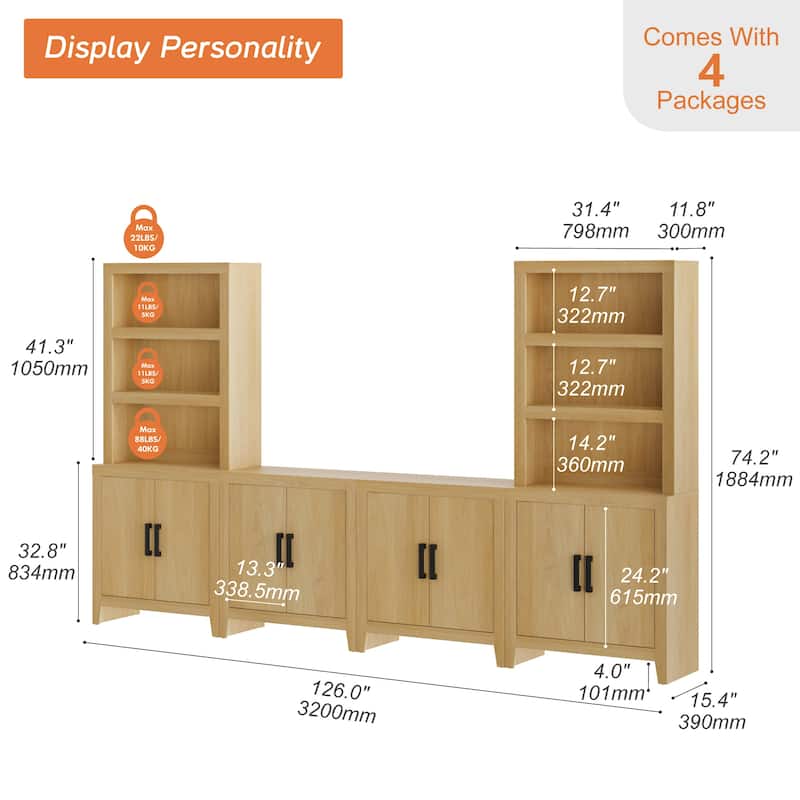 WAMPAT Entertainment Center with Bookshelves, Farmhouse TV Stand for Living Room, Bedroom - n/a