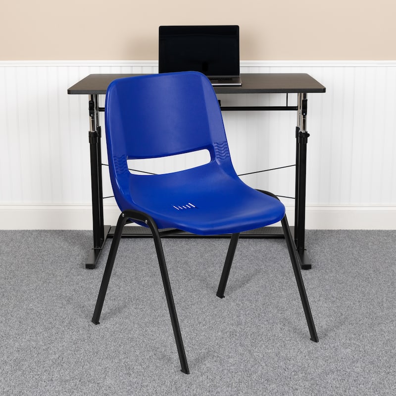5 Pack 880 lb. Capacity Ergonomic Shell Stack Chair with Metal Frame - 23.5"D x 19.25"W x 32"H - Blue