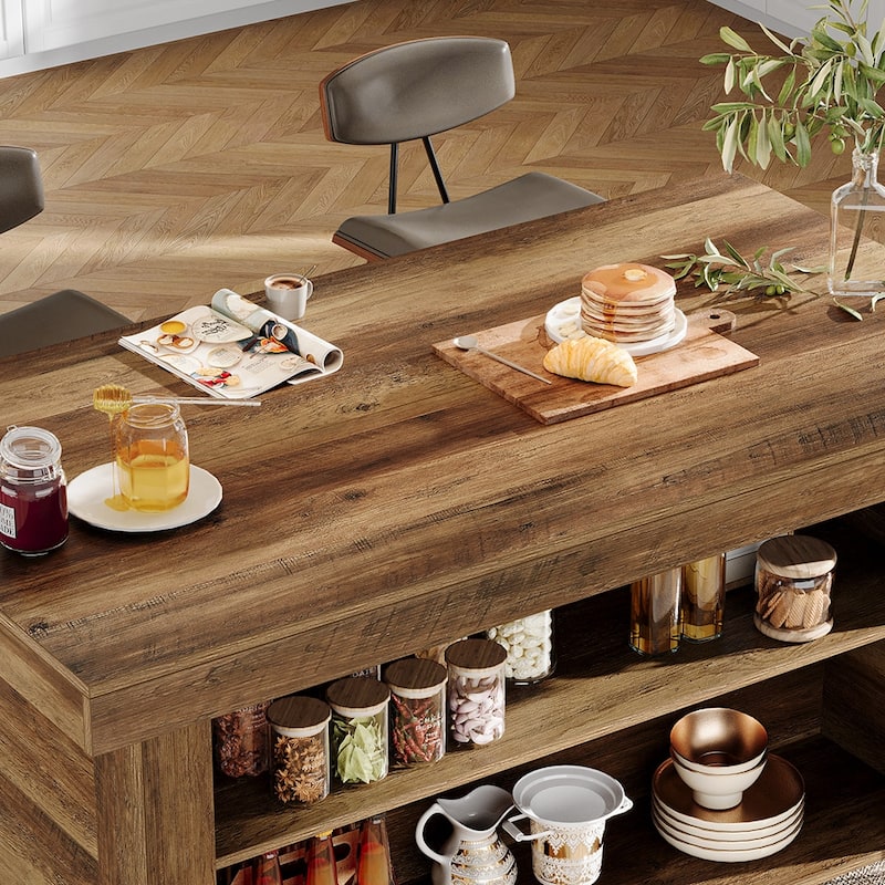 55" Kitchen Island with Storage, Farmhouse Counter Height Bar Table