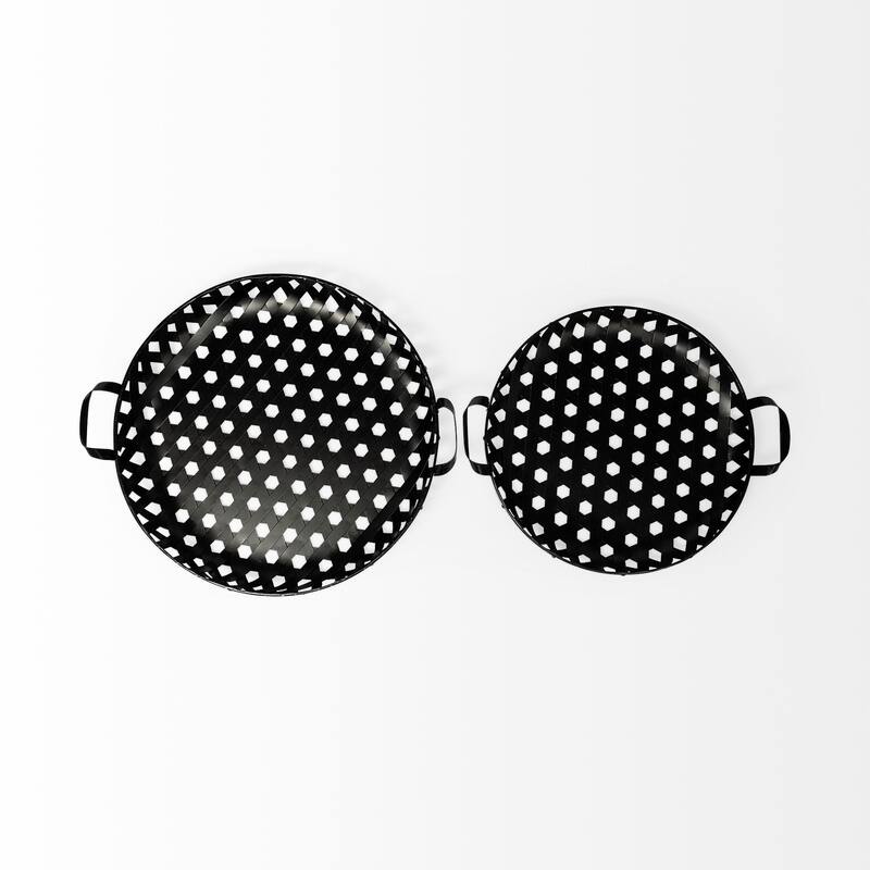Lito Black Metal Round Serving Trays (Set of 2) - 26.8L x 23.8W x 5.5H