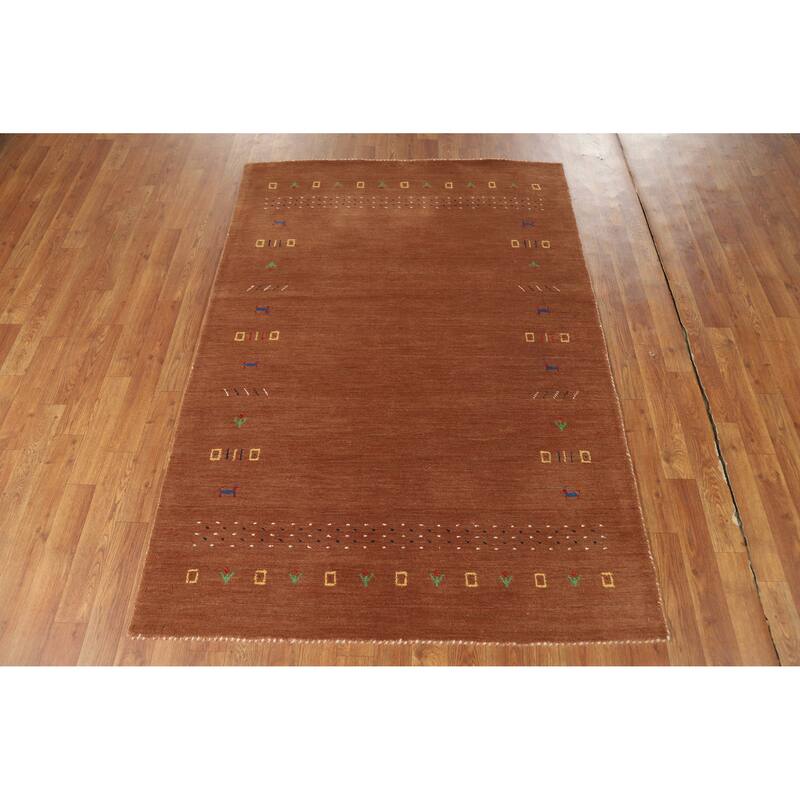 Hand Knotted Oriental 100% Wool Carpet Tribal Tribal Brown Gabbeh Area Rug - 5' 9'' X 4' 1''