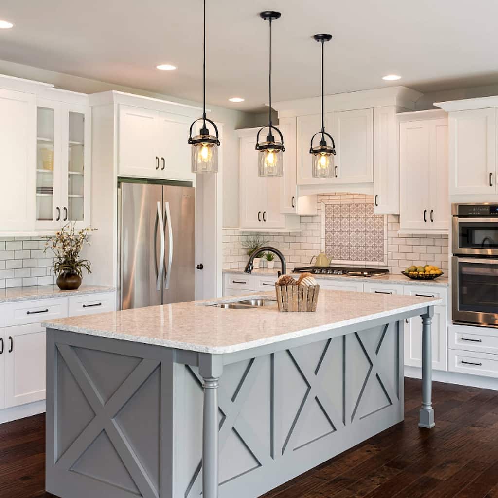 Anmytek Modern 1-Light Black Hammered Glass Island Pendant Light for Kitchen - 5" D x 10" H