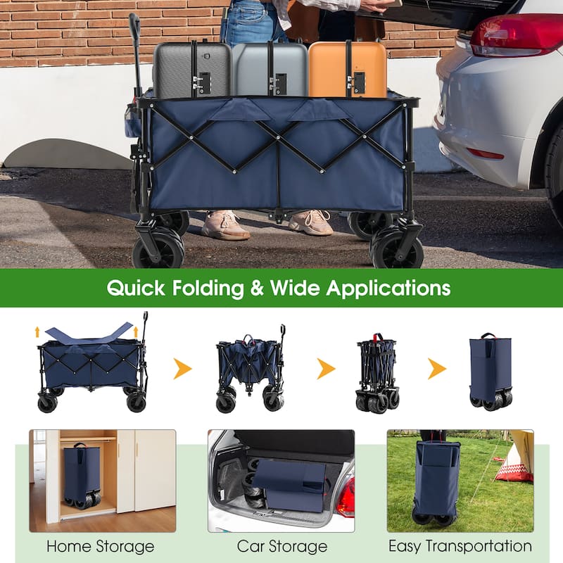 Costway Folding Collapsible Wagon Utility Garden Cart w/ Wide Wheels - See Details
