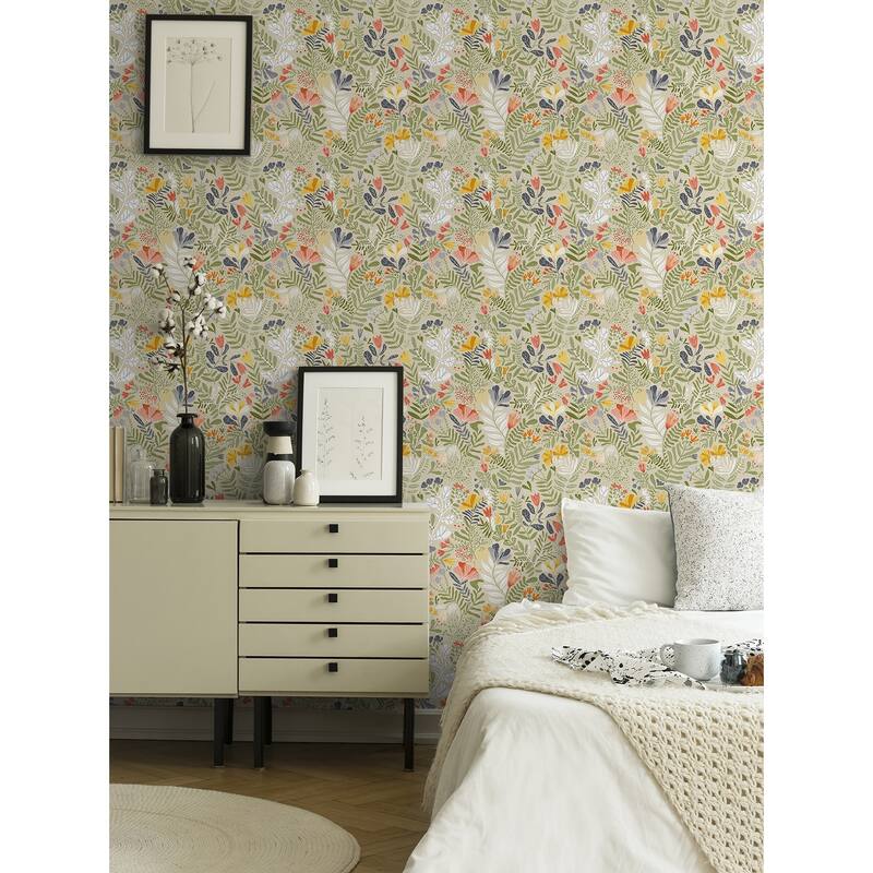 A-Street Prints Brittsommar Beige Green Woodland Floral Wallpaper