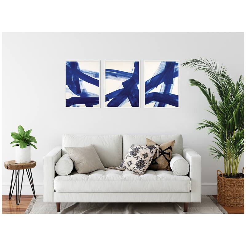 Kate and Laurel Cobalt Mark No. 1, No. 2, & No. 3 3 Piece Framed Canvas Wall Art Set by Amy Lighthall
