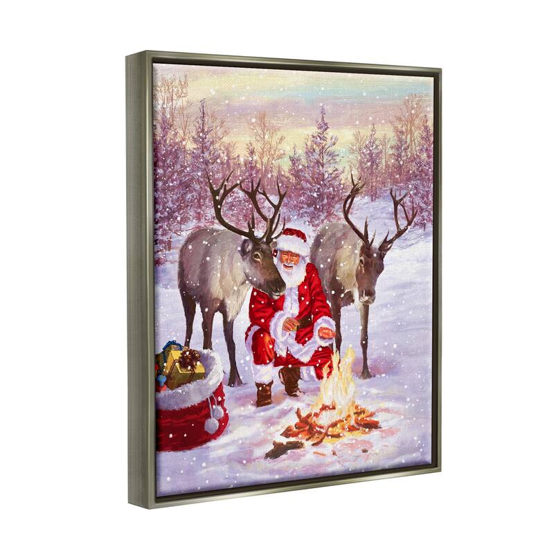 Stupell Santa & Reindeer Bonfire Scene Framed Floater Canvas Wall Art by Pip Wilson