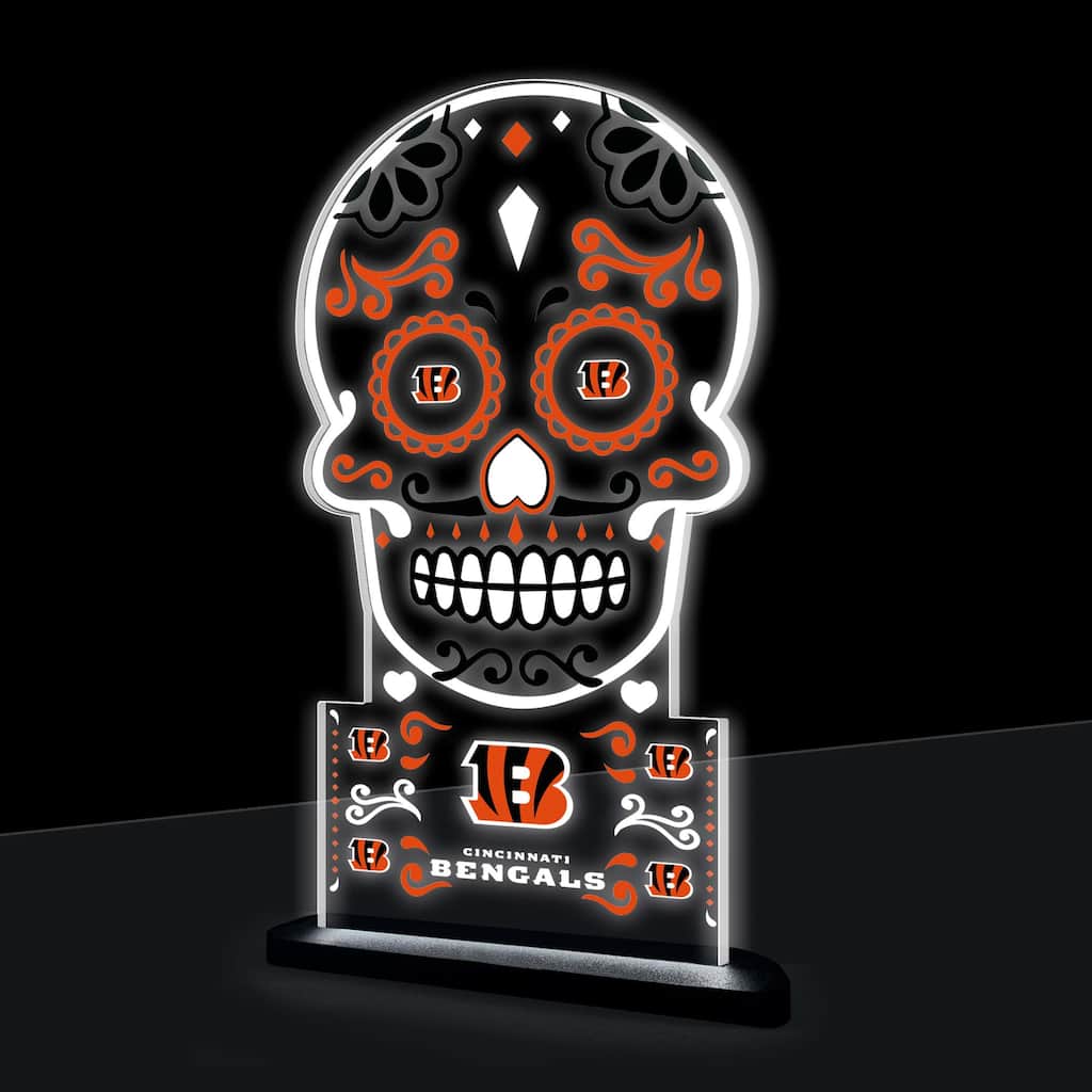 10" LED Tabletop Sugar Skull Halloween Desklite Sign, Cincinnati Bengals - Multicolor. - 10" x 7"
