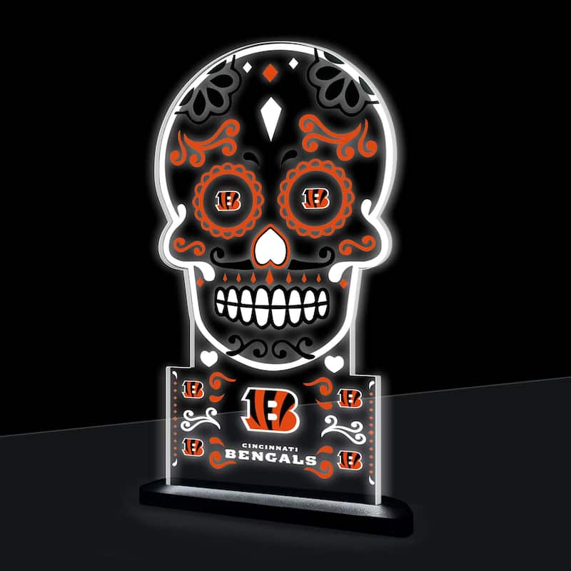 10" LED Tabletop Sugar Skull Halloween Desklite Sign, Cincinnati Bengals - Multicolor. - 10" x 7"