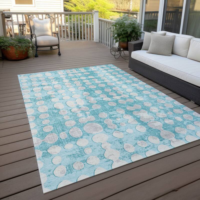 Machine Washable Indoor/ Outdoor Chantille Dots Abstract Rug - Teal - 10' x 14'
