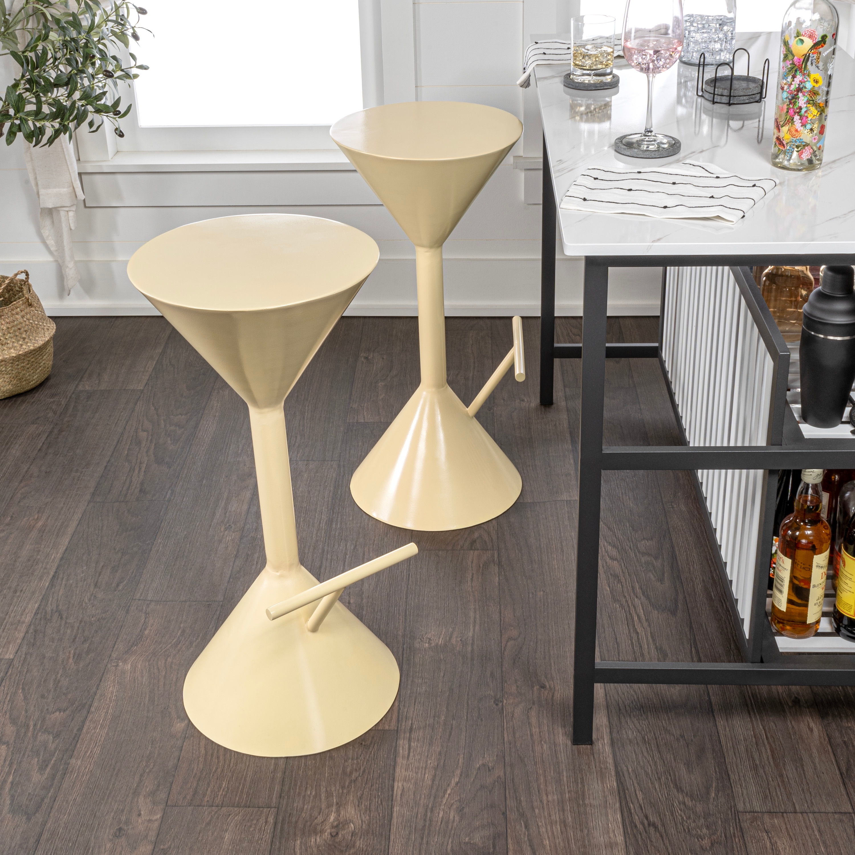 Chronos Modern Sculptural Hourglass Backless Metal Bar Stool, Iron Bar Chair with Footrest for Kitchen Island & Home Bar