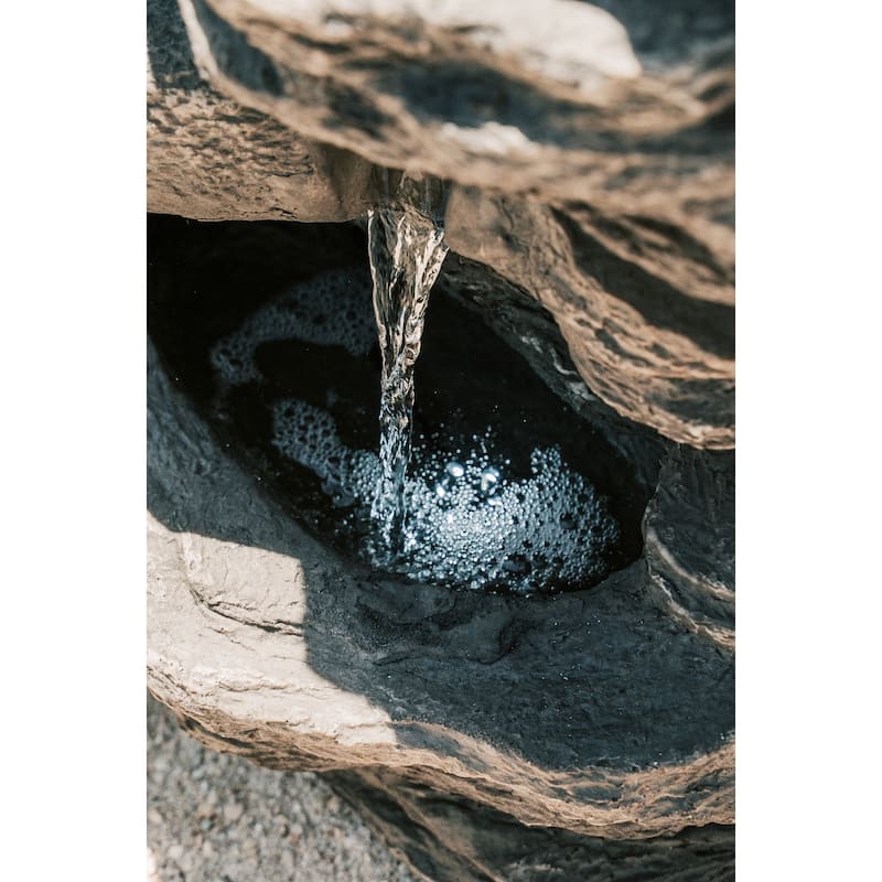 XBrand 23.6"H Stacked Rock Waterfall Fountain with LED lights and Pump, Indoor/Outdoor Décor, Home, Garden, Yard Décor
