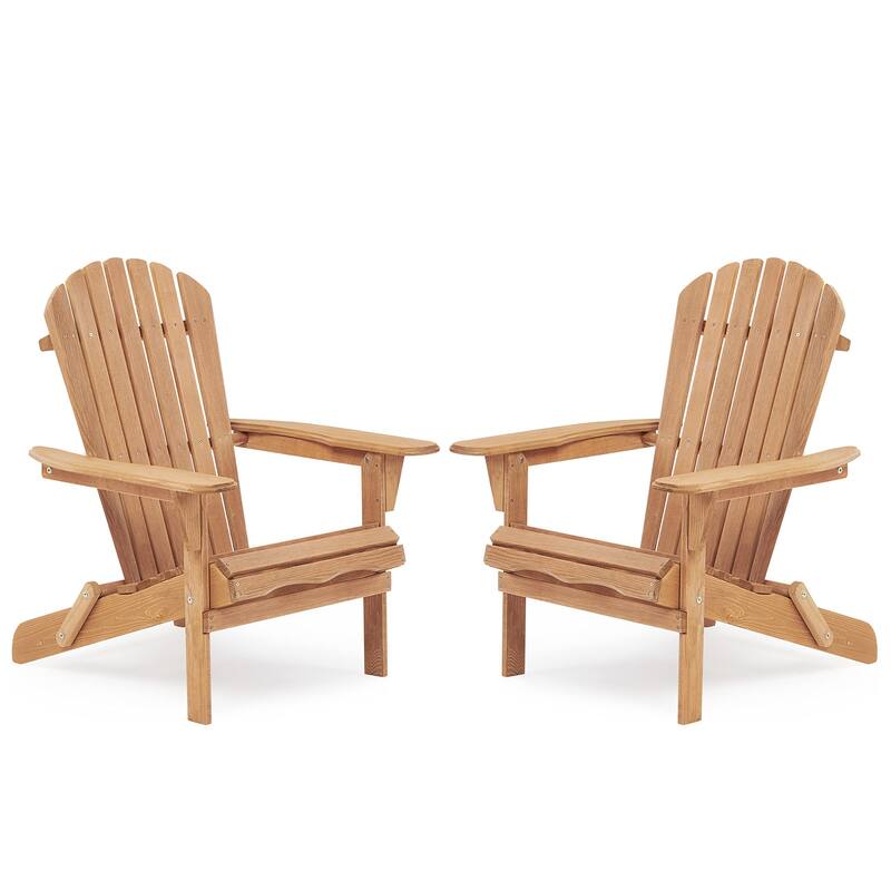 Wooden Outdoor Folding Adirondack Chair Set of 2/4 Wood Lounge Patio Chair for Garden,Half Assembled Backrest - 2-Pack - Natural