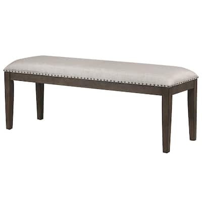 Nailhead Trim Dining Bench with Upholstered Seat - 50" - Tan and Brown
