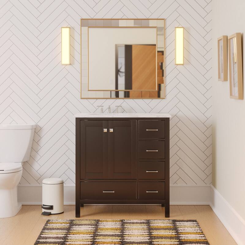 KitchenBathCollection Horizon 36" Bathroom Vanity with Engineered Carrara Top
