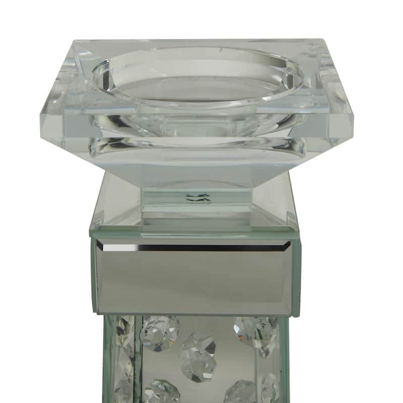 Glass Pillar Candle Holder with Floating Crystals