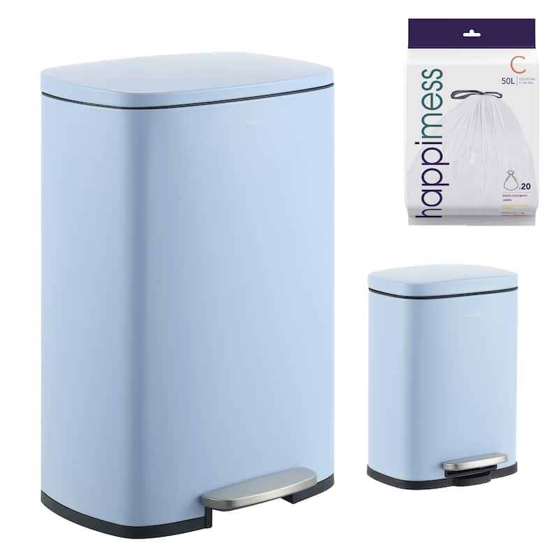 happimess 13-Gallon Trash Can with Soft-Close Lid and FREE Mini Trash Can - Tide Pool Blue