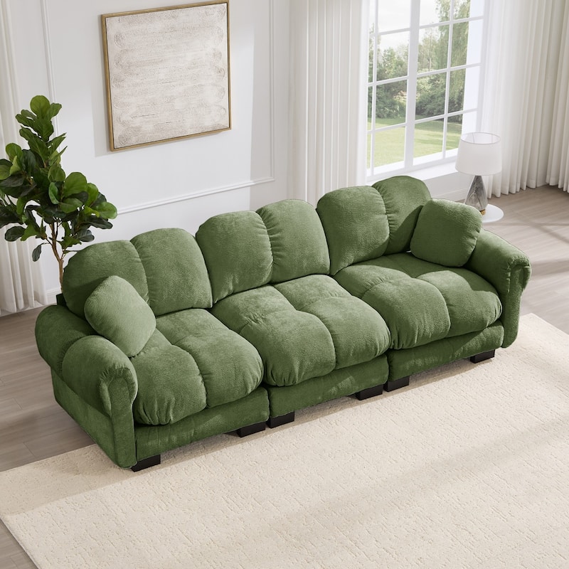 103.9" Modular Chenille Sectional Sofa with Pillows and Quilted Cushions - 3S - Green