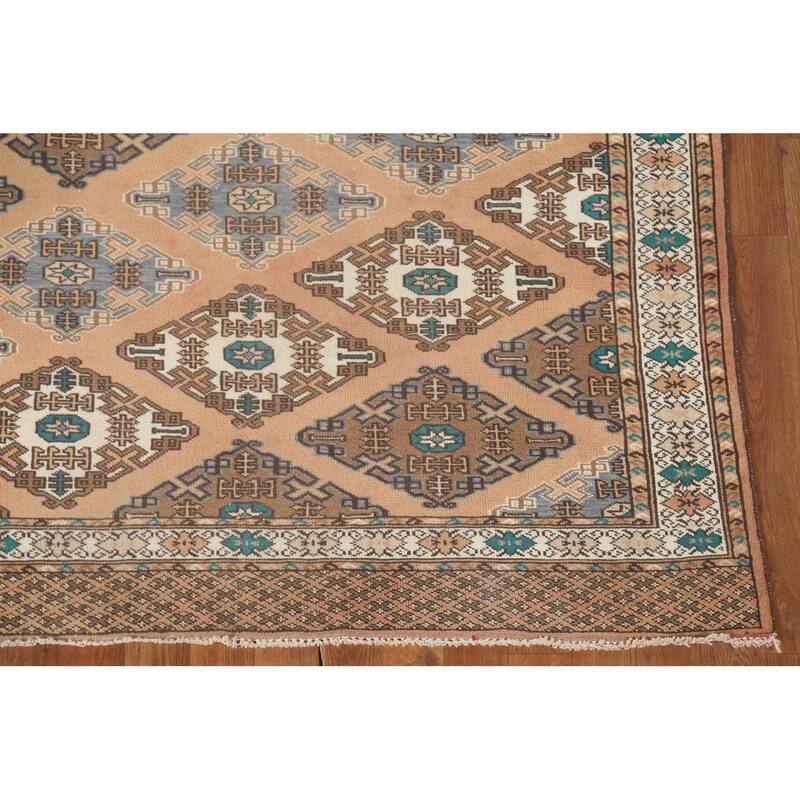 Geometric Turkoman Persian Vintage Area Rug Handmade Wool Carpet - 4'5" x 5'11"