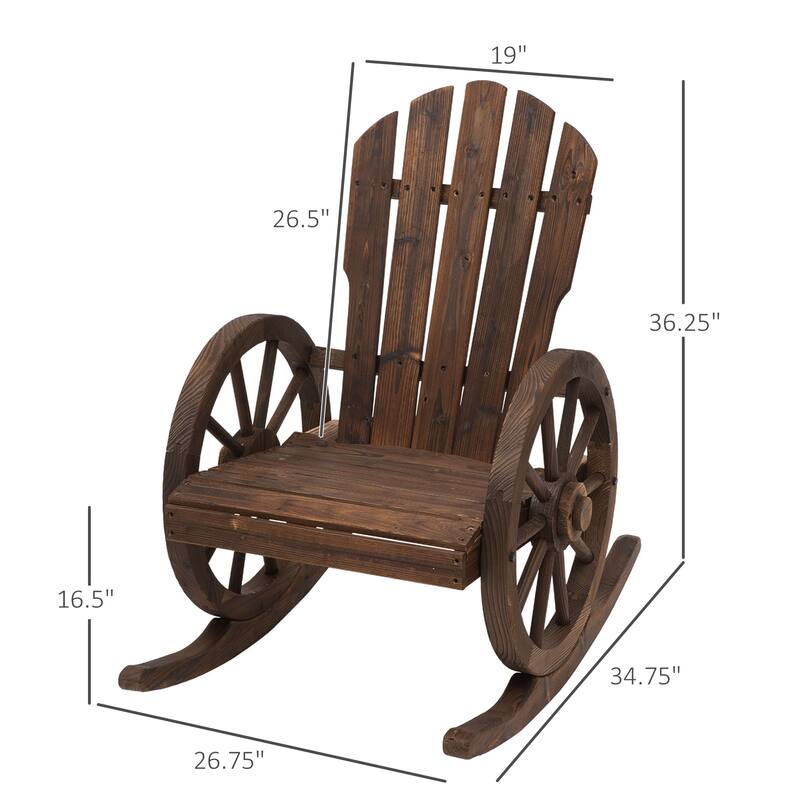 Wooden Rocking Chair, Adirondack Rocker Chair w/ Slatted Design and Oversized Back, Outdoor Rocking Chair
