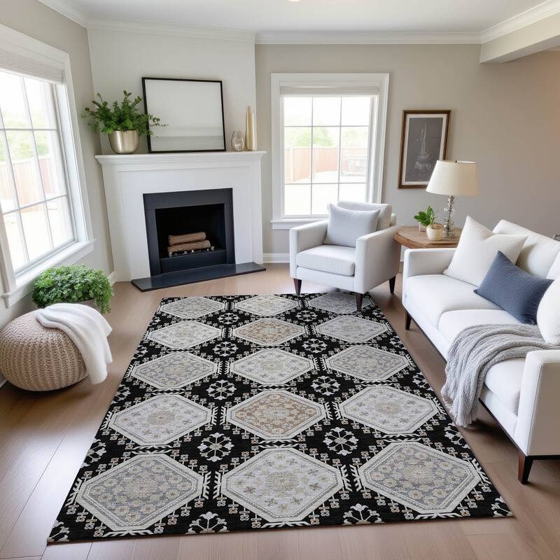 Premium Washable Super Soft Global Modern Mayfield Rug - Black - 3' x 5'